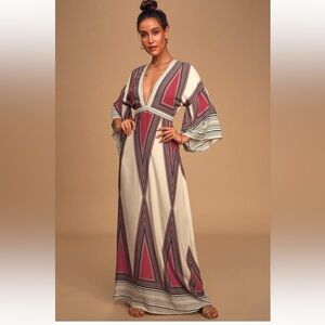 Lulu's Geometric Maxi Dress - Pink and Cream